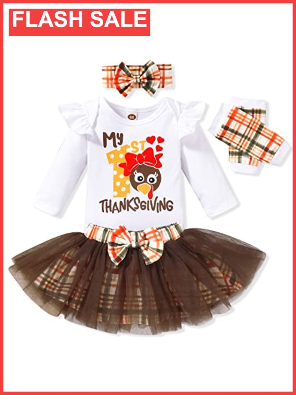 Newborn Baby Girls Thanksgiving Bodysuit Tulle Skirt Outfit Set